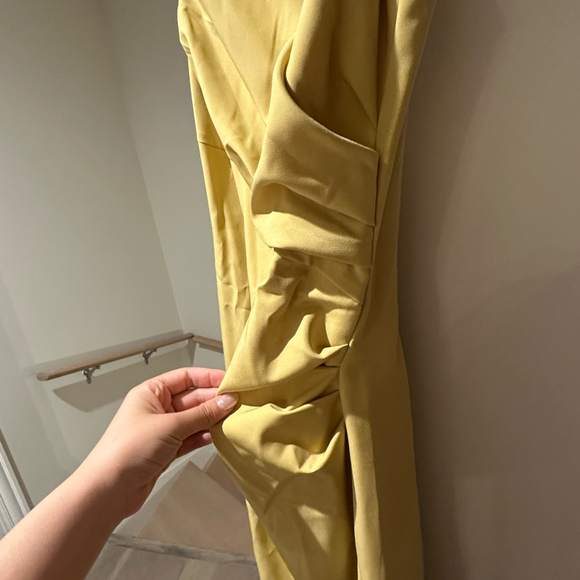 Elegant Yellow Draped Boat Neckline Midi Dress - Picture 7 of 10